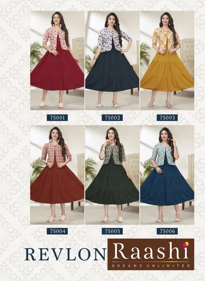 Raashi Revlon Rayon Designer Ethnic Wear Anarkali Kurti Collection